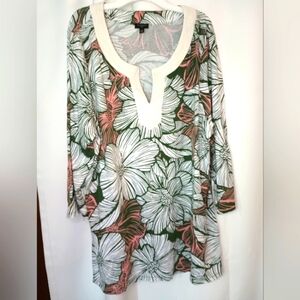 Talbots 2X Tunic Top Tropical Floral Embroidered Pima Cotton Modal Resortwear